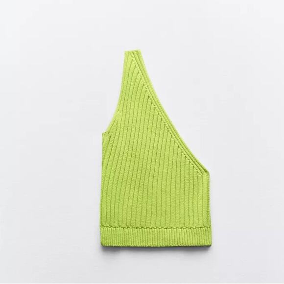 Zara Green ASYMMETRIC RIBBED KNIT TOP Size Medium - Picture 4 of 9